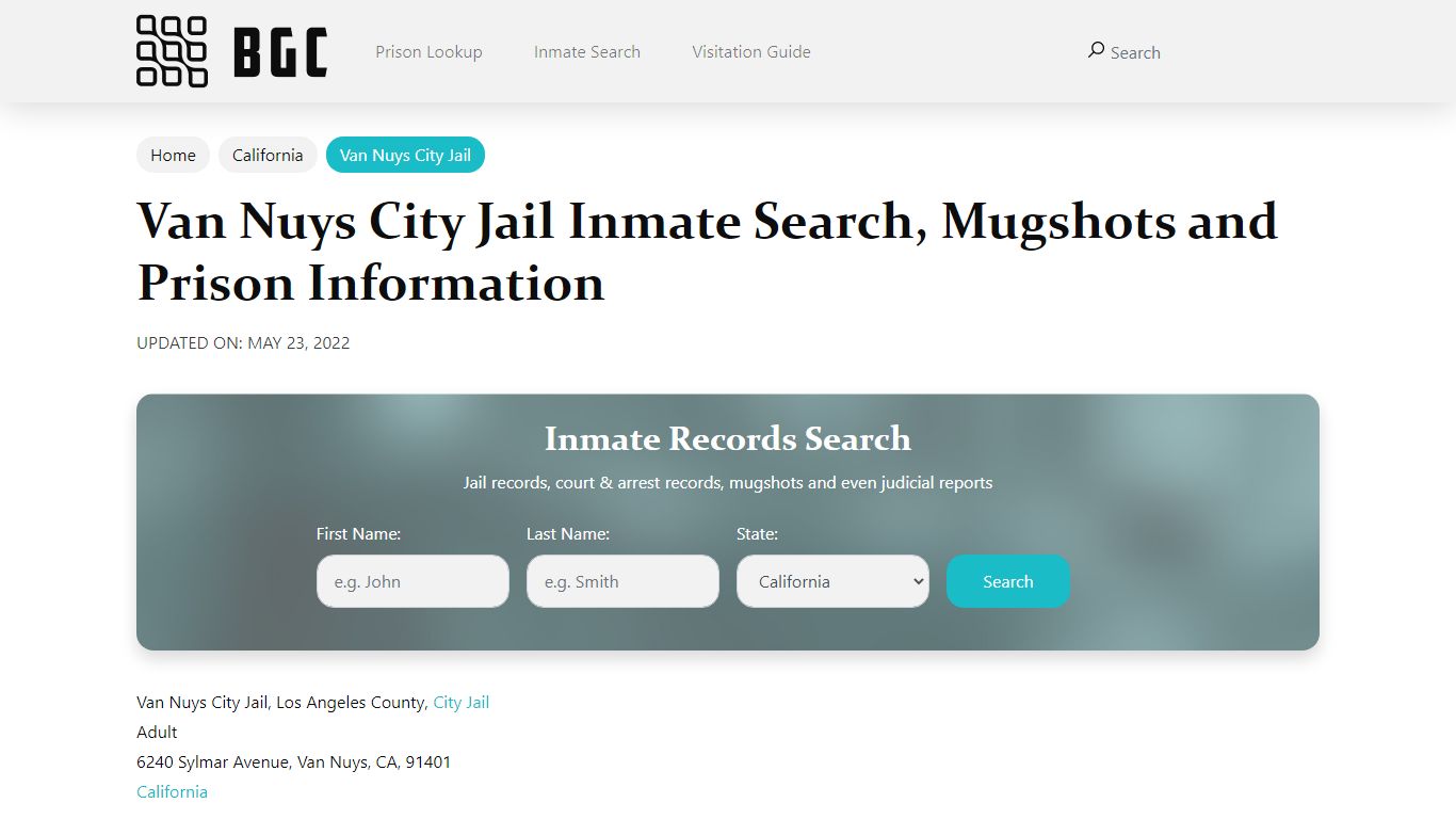 Van Nuys City Jail Inmate Search, Mugshots, Visitation ...